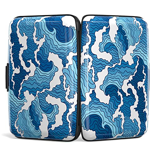Image of Credit Card Holder, Mini Aluminum Card Wallet RFID Blocking Slim Metal Hard Card Case for Women Men, Blue Sea Wave