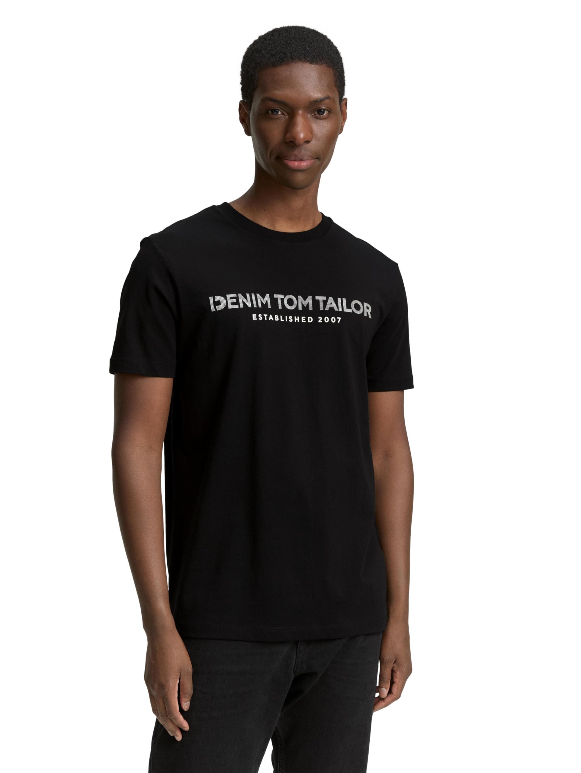 Tom Tailor Denim Herren Basic T-Shirt mit Logo-Print
