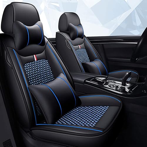 Funda de asiento mejorada de 2 asientos para Mazda Mazda2 2002-2024, con 2 almohadas para el cuello y 2 soportes lumbares (par delanteronegro-azul)