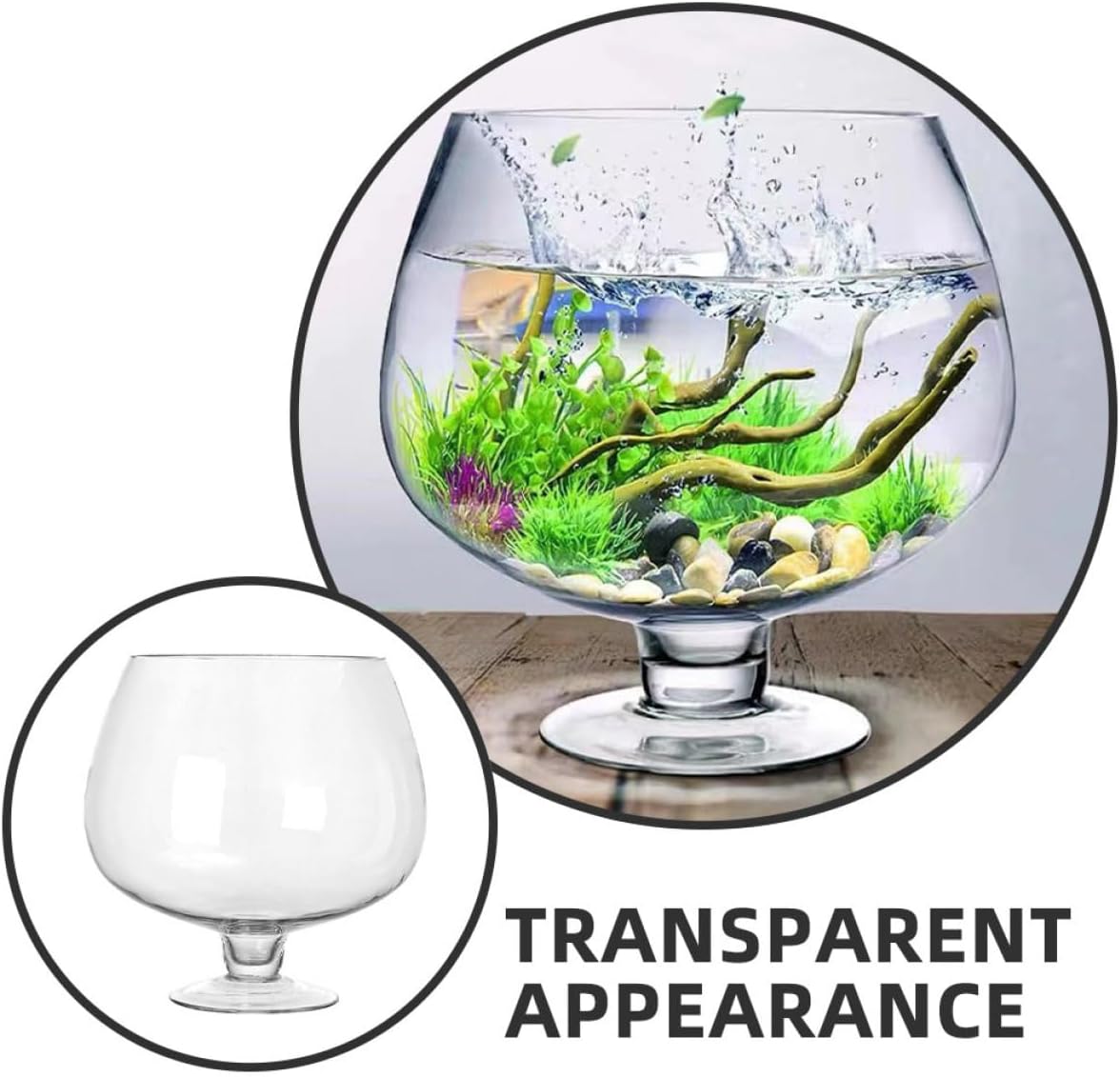 Ciieeo Decorative Glass Fish Bowl Transparent Small Aquarium Tank for Betta Fish Space-Saving Desktop Decoration Versatile Capacity