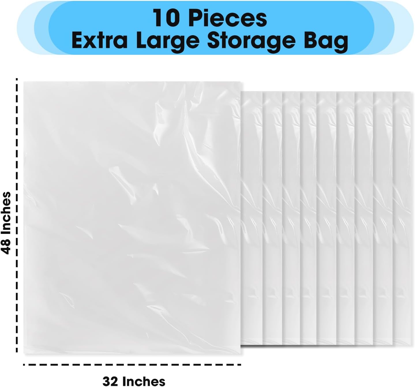 Besti Large Clear Plastic Bags – 10-Pcs 32x48-inch Extra Large Storage Bags – Packing Bags for Suitcases, Luggage, Large Items – Heavy-Duty Moving Bags for Protection and Storage