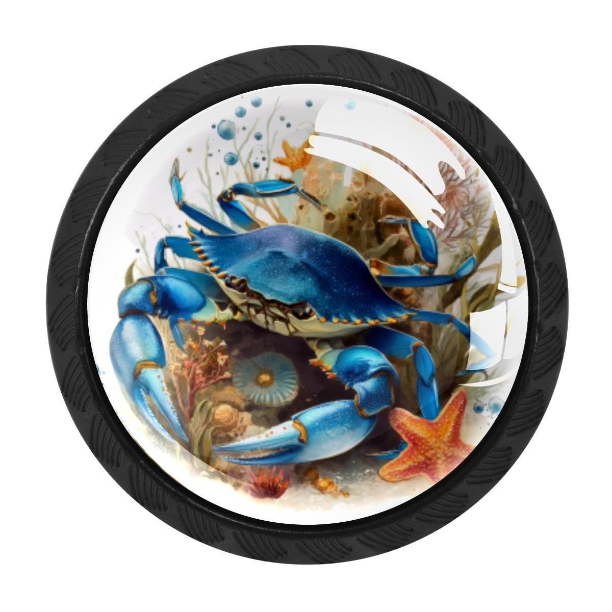 HEOEH 4 PCS Cabinet Knobs, Blue Crab Starfish Drawer Knobs Dresser Handles