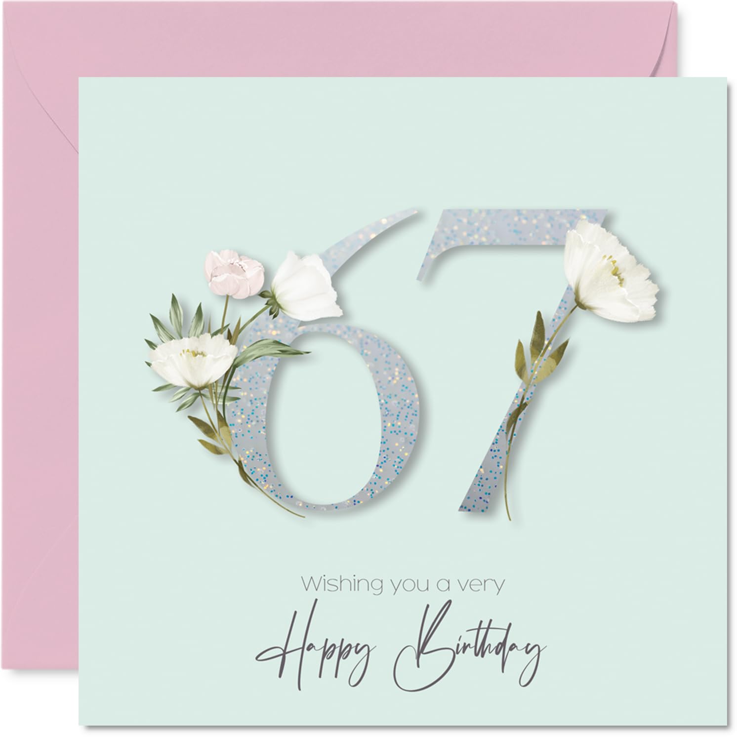 67th Birthday Cards for Women - Fancy Floral Flowers - Happy Birthday Card for 67 Year Old Woman Cousin Neighbour Sister Wife, 145mm Bday Greeting Cards