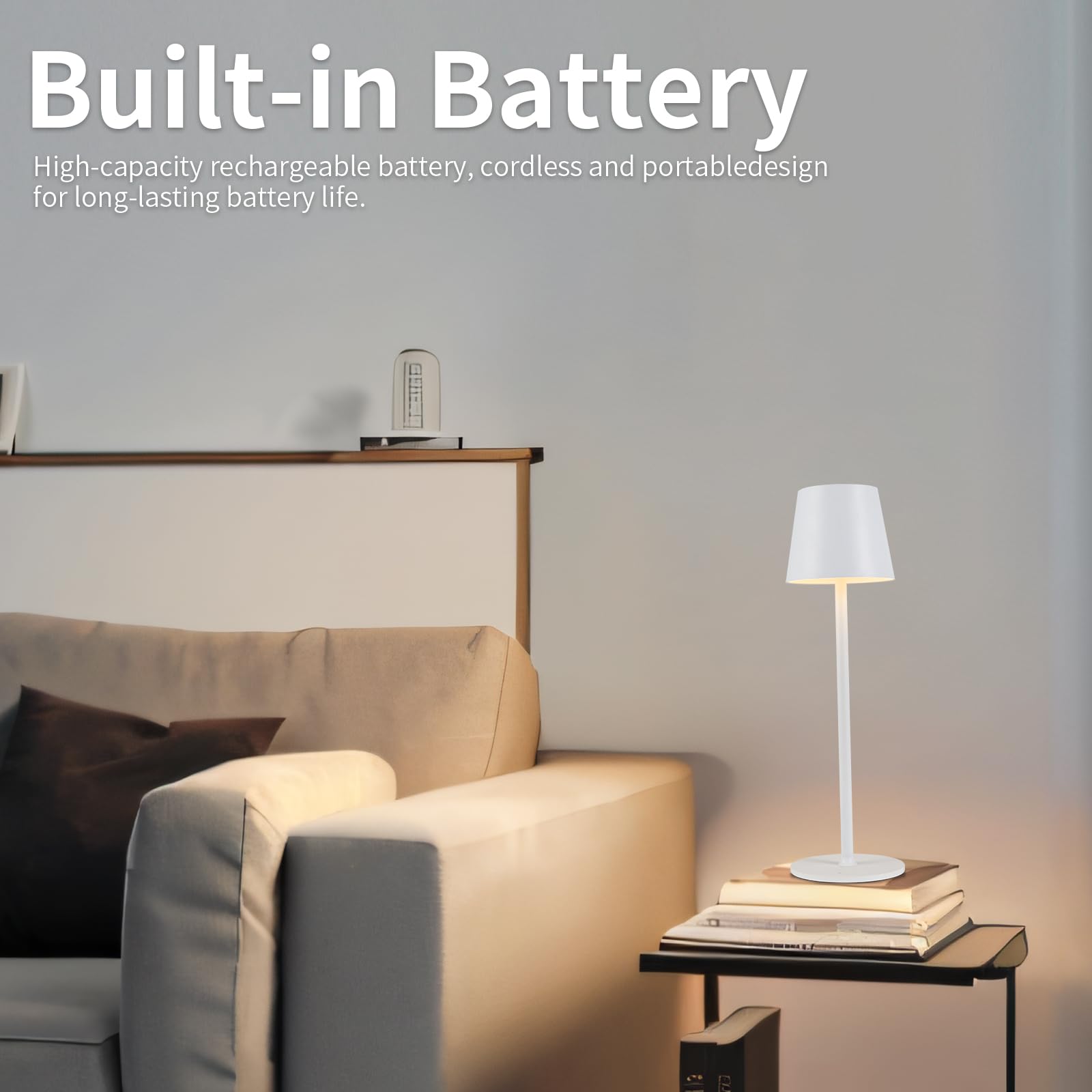 Zoeger 2 pezzi LED dimmerabile lampada da tavolo senza fili, ricaricabile, luce calda 3000 K, lampada da tavolo per interni ed esterni, con USB-C, alluminio, IP54, impermeabile, nero