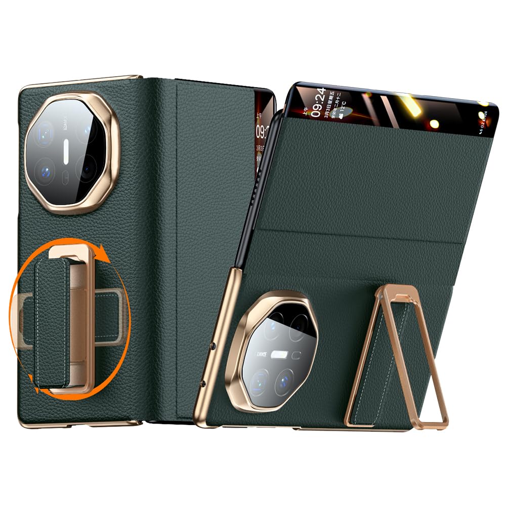 Housse Huawei Mate X6 5G à fenêtre de visualisation et béquille pliable verte - 8