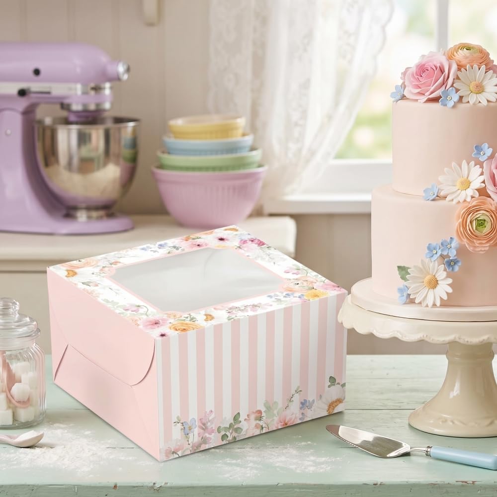 Pink Floral Cake Boxes - Pack of 8 -3 Pink Floral Cake Boxes - Pack of 8 -3