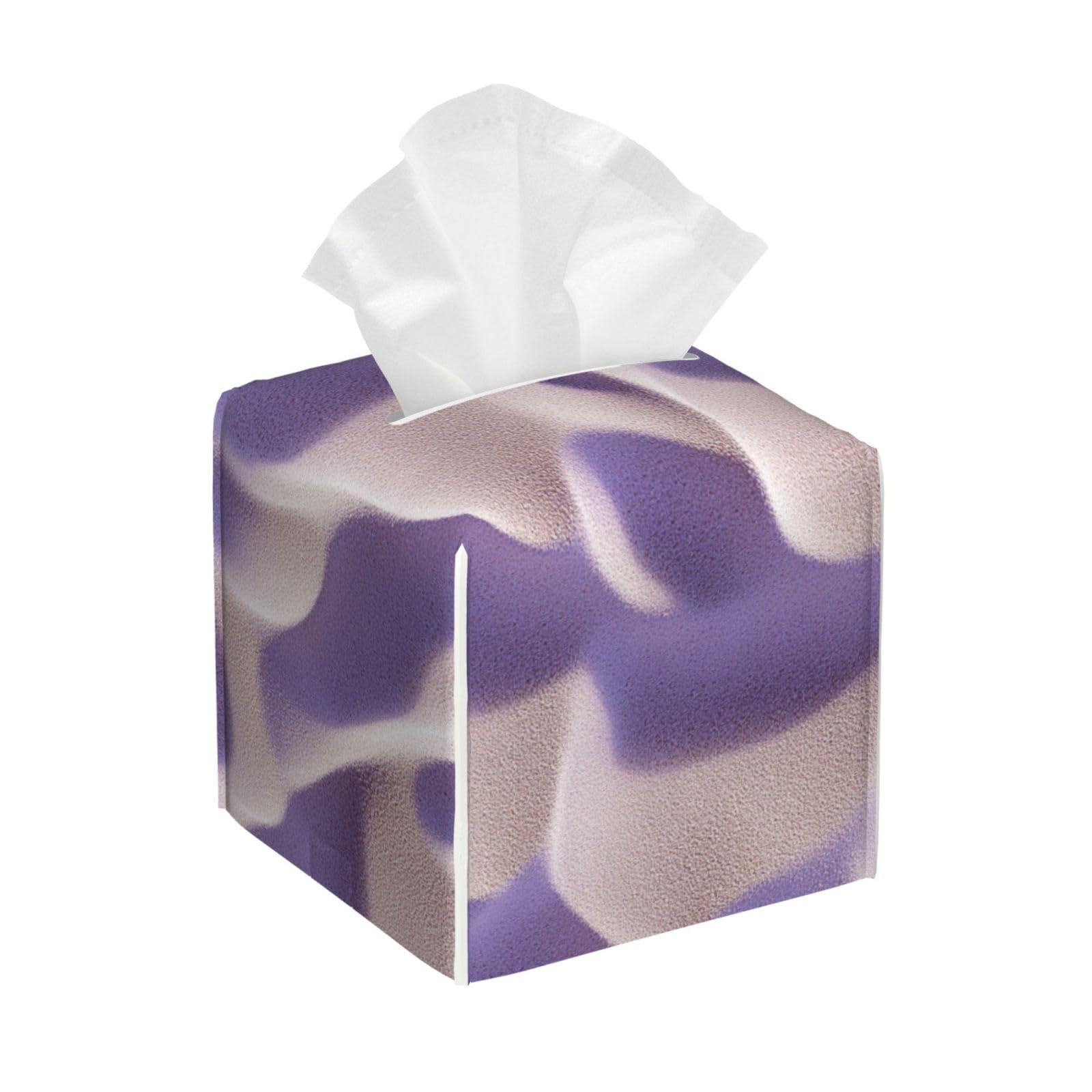 Sandy Texture in Lilac Tissue Box Cover Square Pu Leather Waterproof Tissue Box Holder for Car Bathroom Bedroom Office Tabletop Decor