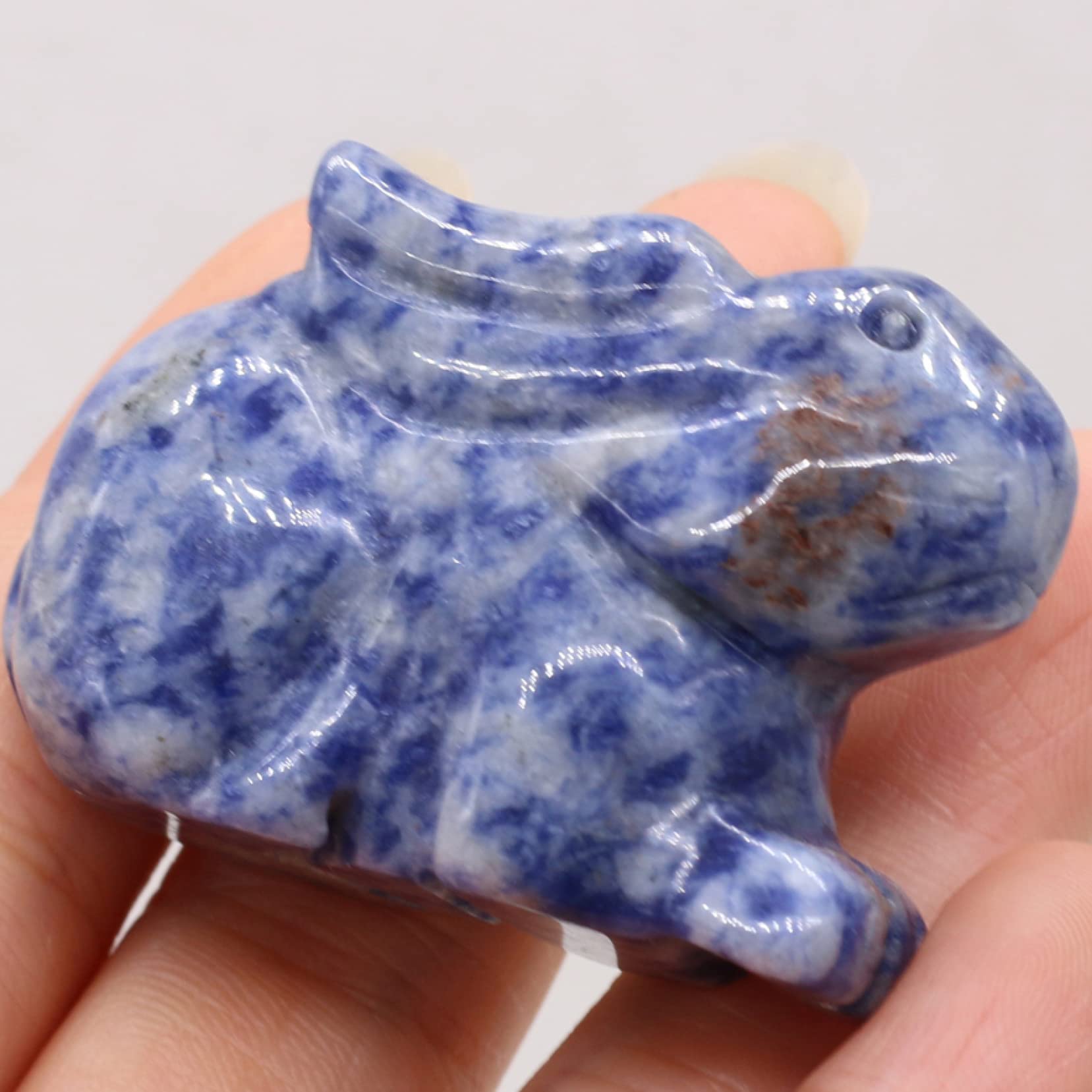 ICOBES 1pc Natural Stone Malachite Opal Rose Quartz Decoration Rabbit Shape Animal Statue Bedroom Car Decoration (Color : Sodalite, Size : 1pc 1.57-1.81in)