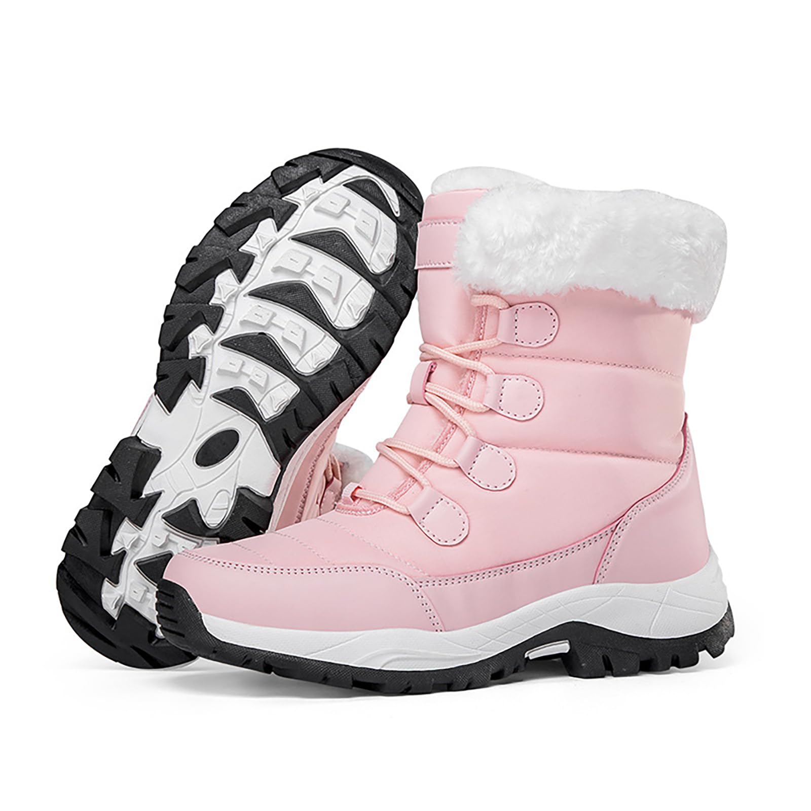 Womens Waterproof Platform Winter Snow Boots Comfortable Warm Fully Fur Lined Lightweight Non-Slip Outdoor Lace Up Mid Calf