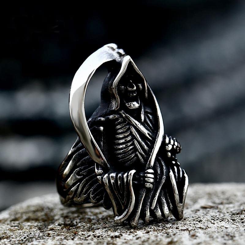 Image of Death Skull Ring for Men Stainless Steel Jewelry Biker Rings Scary Death Ring Skull for Gifts