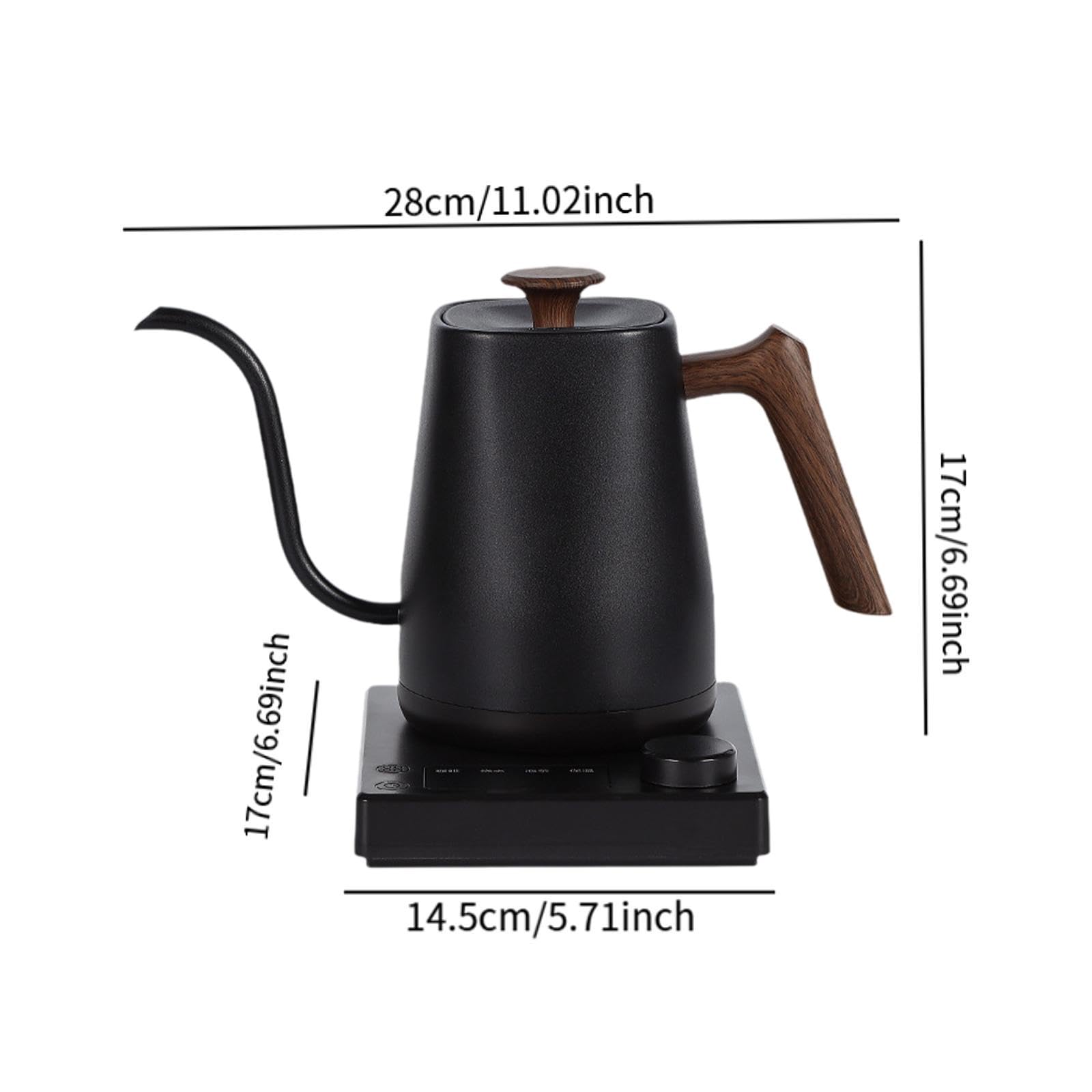 Hervidor Eléctrico, Tetera, Cafetera, Fabricado en Acero Inoxidable 304 con Mango Antideslizante W de Potencia para Bebidas Calientes en Cualqu, Veta de Madera Negra, Individual