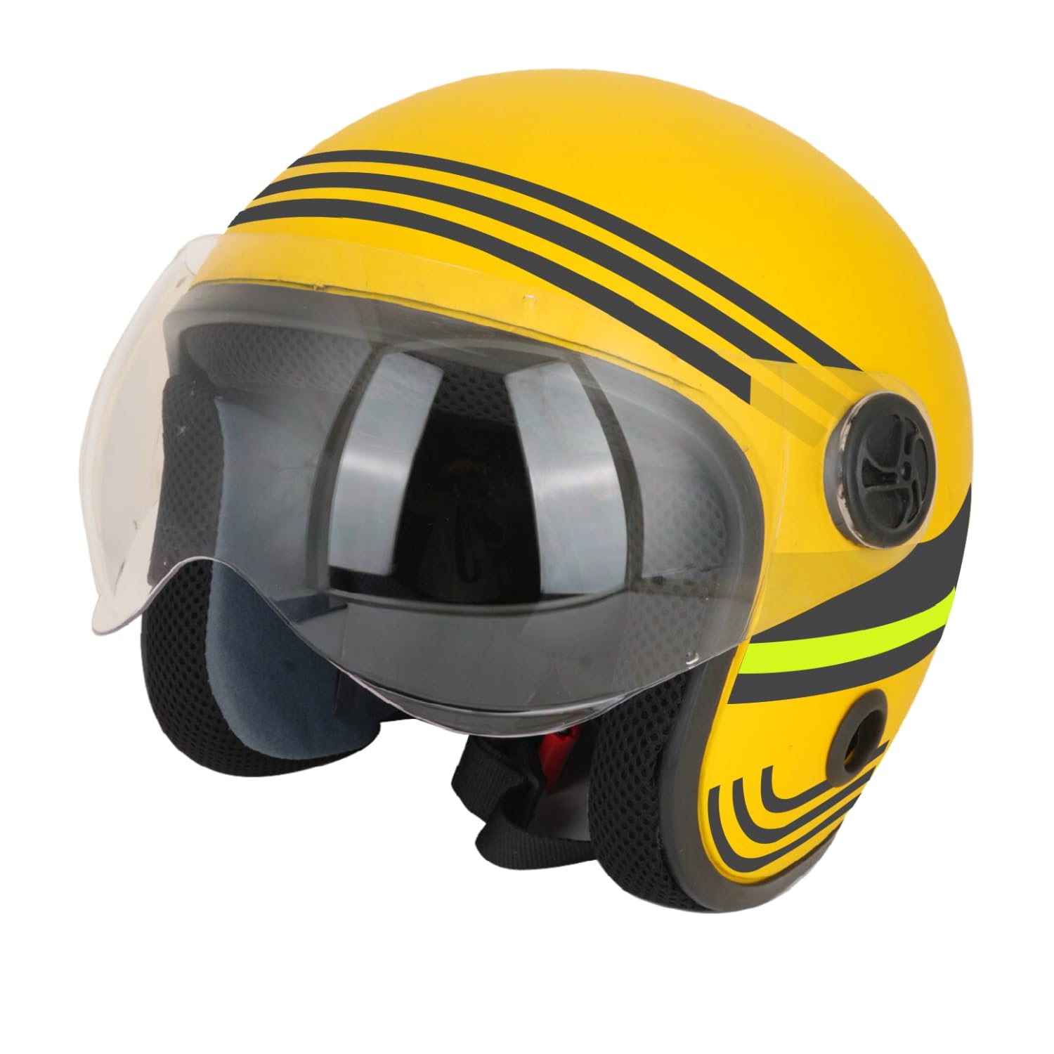 Sage Square Retro New Graphics Open Face Helmet | ISI Certified | Clear Visor | Comfort Inner Padding | Designed for Extra Comfort & Style (Yellow Matte-Neon Decal)-image-3