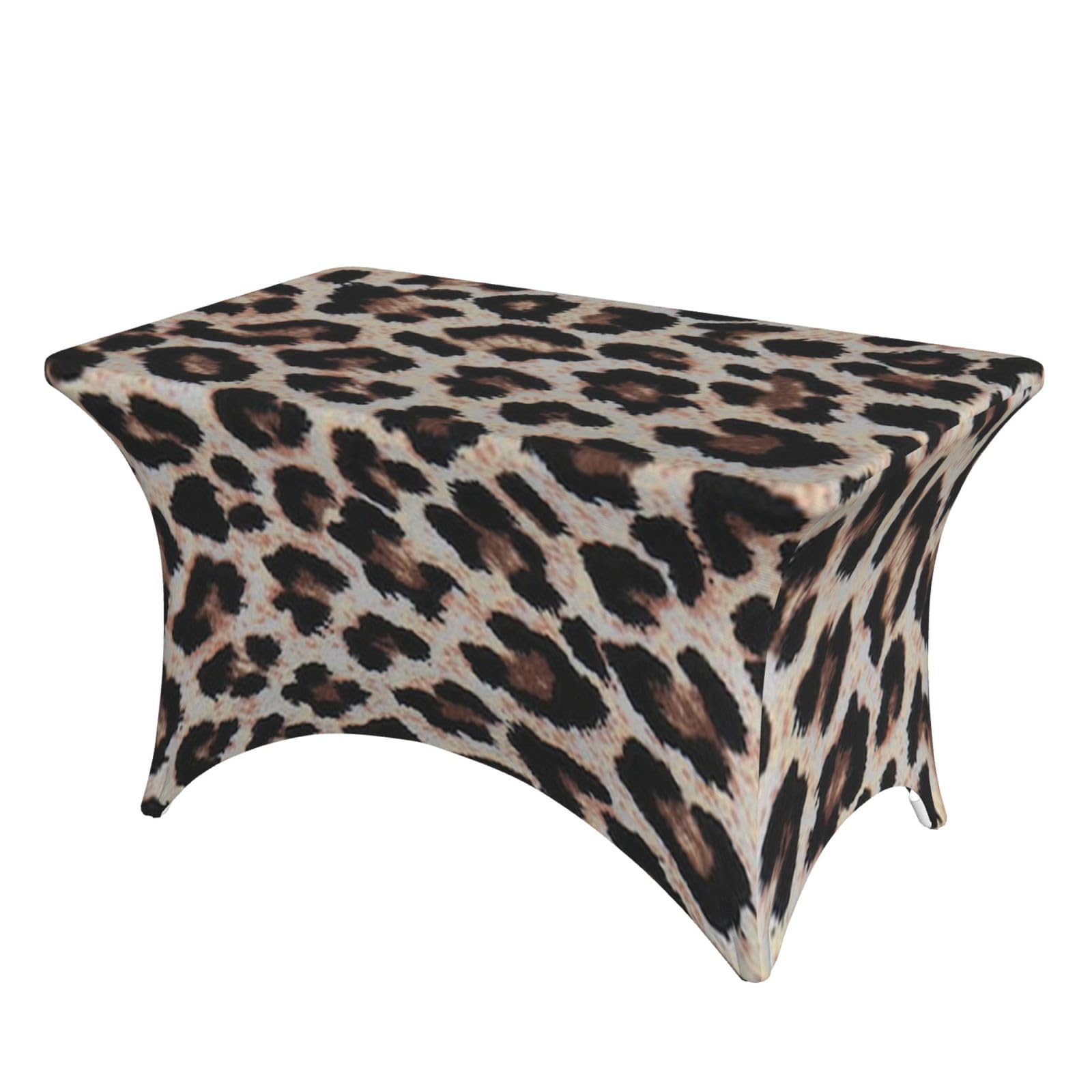 Dcehgew Leopard Print Print 4Ft Spandex Rectangular Table Cloth, Printed Fitted Elastic Tablecloths Washable Table Cover For Event, Wedding, Banquet & Party