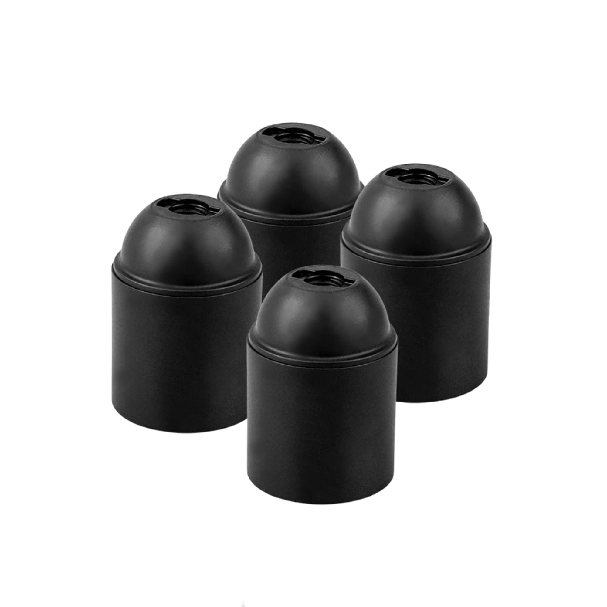 HALOTEC | Pack di 4 Portalampada E27 | Nero | Supporto Attacco E27 Liscio | Montaggio M10x1 | Base per Lampadina a Vista e Filetto Grosso | Fabbricato in Italia