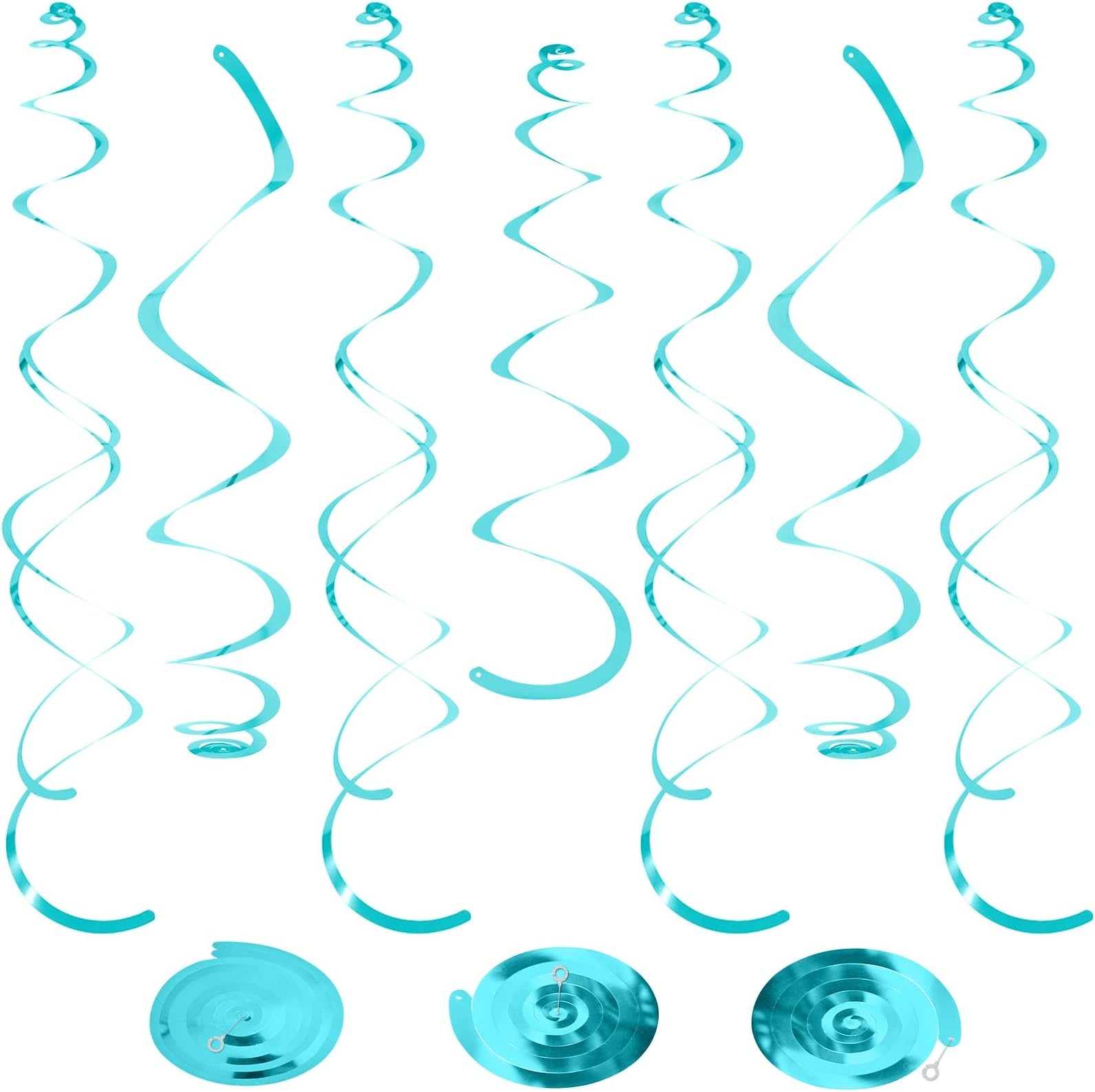 24 PCS Teal Hanging Swirl, Sparkle Ceiling Hanging Decorations, Plastic Streamer Party Decorations with Double-Swirls and Single-Swirls for Birthday Decorations, Graduation, Easter, Baby Shower
