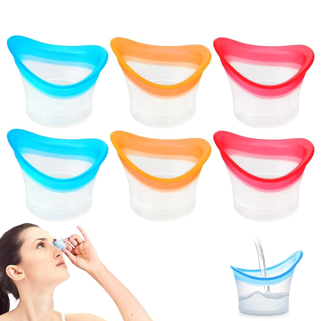 GXGM 6 Pcs 10 ml Tazza Per Lavaggio Oculare Portatile, Tazza da Bagno per Occhi in Silicone Tazza,Tazza Per Lavaggio Occhi Morbida Riutilizzabile,Occhio di Pulizia Tazze(Rosa, Blu, Arancione)