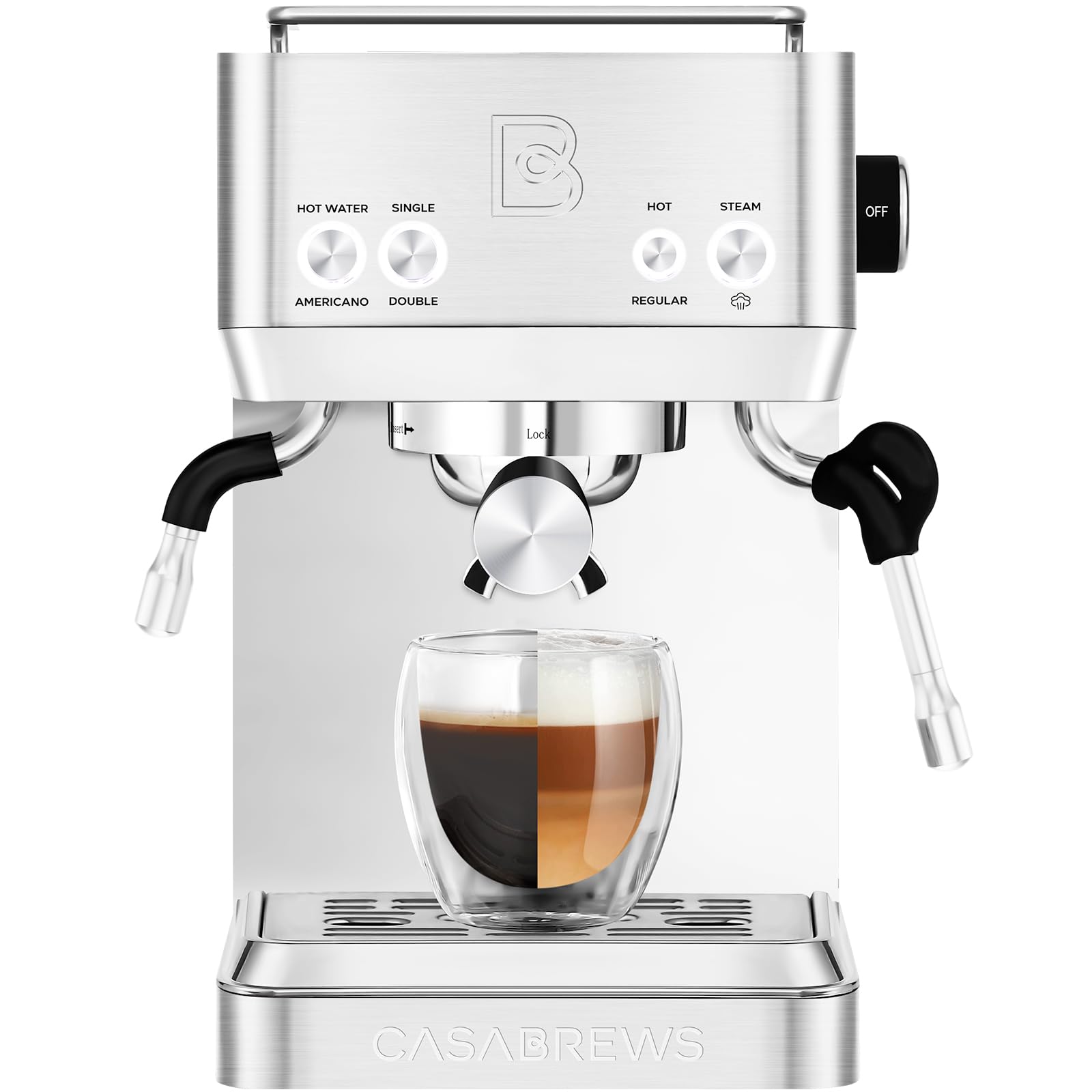 CASABREWS Espresso Machines with Milk Frother, 20 Bar Espresso Maker with Hot Water Wand for Americano, Latte, Cappuccino, Espresso Coffee Machine with Adjustable Temperature, Gift for Women Men