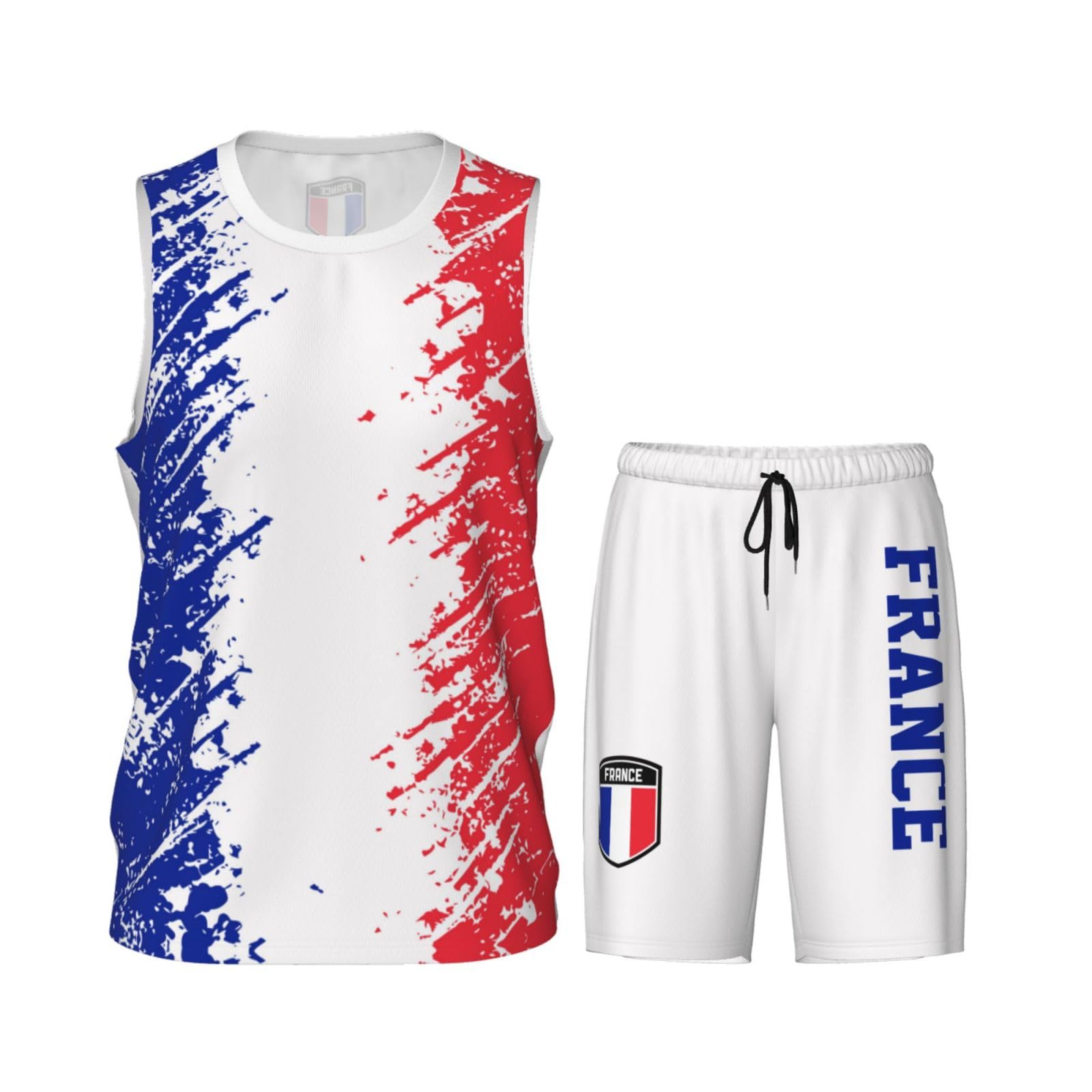 France Flag Grain (1) Basketball Jersey Uniform Suit for Men Adults Training Athletic Set