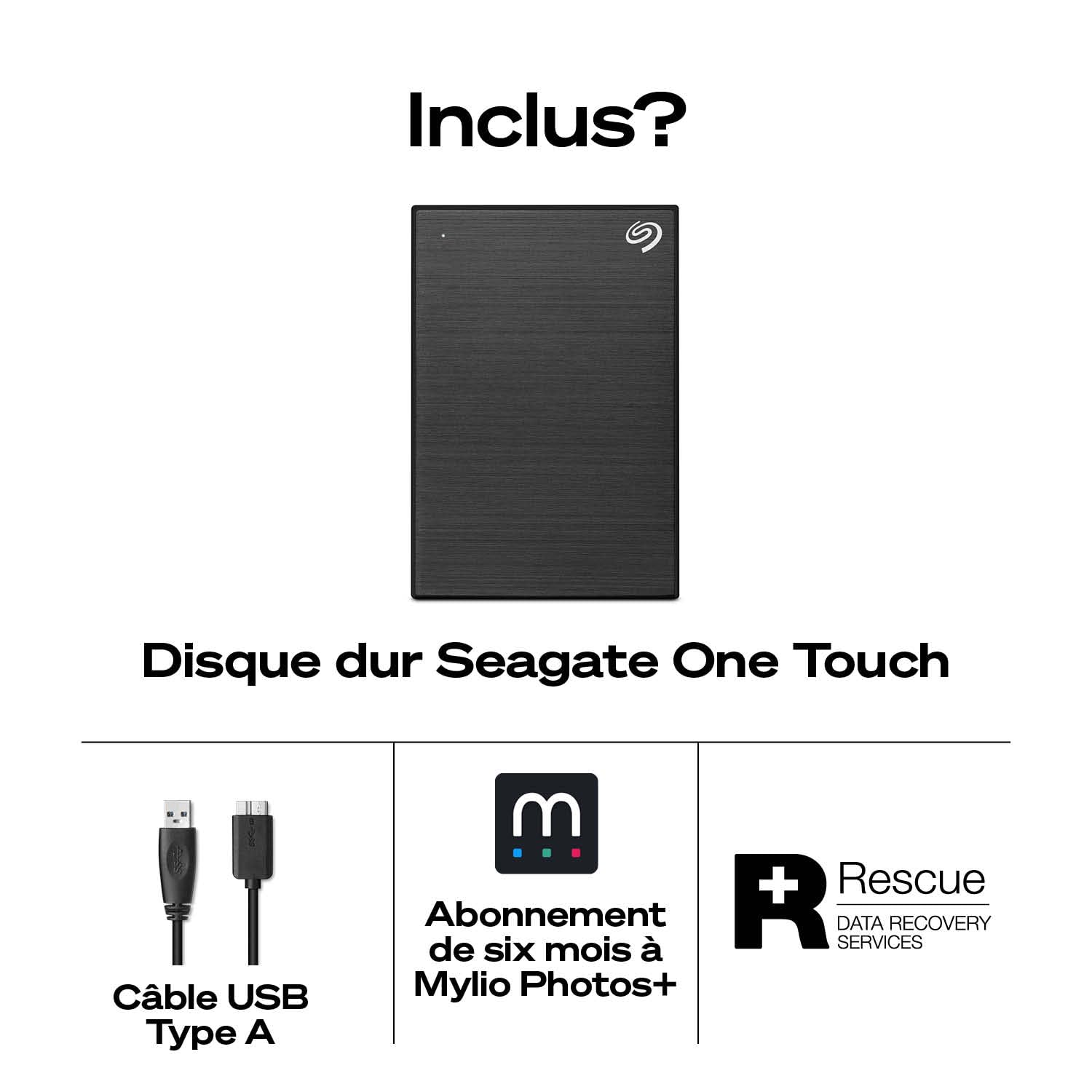 Seagate One Touch 2To, Disque Dur Externe Portable, chiffrement matériel par mot de passe, PC, Notebook & Mac, USB 3.0, Space Gray, Services Rescue inclus (STKY2000404) | HDD premium avec mot de passe, sauvegarde personnalisable, Windows & macOS. Essai A