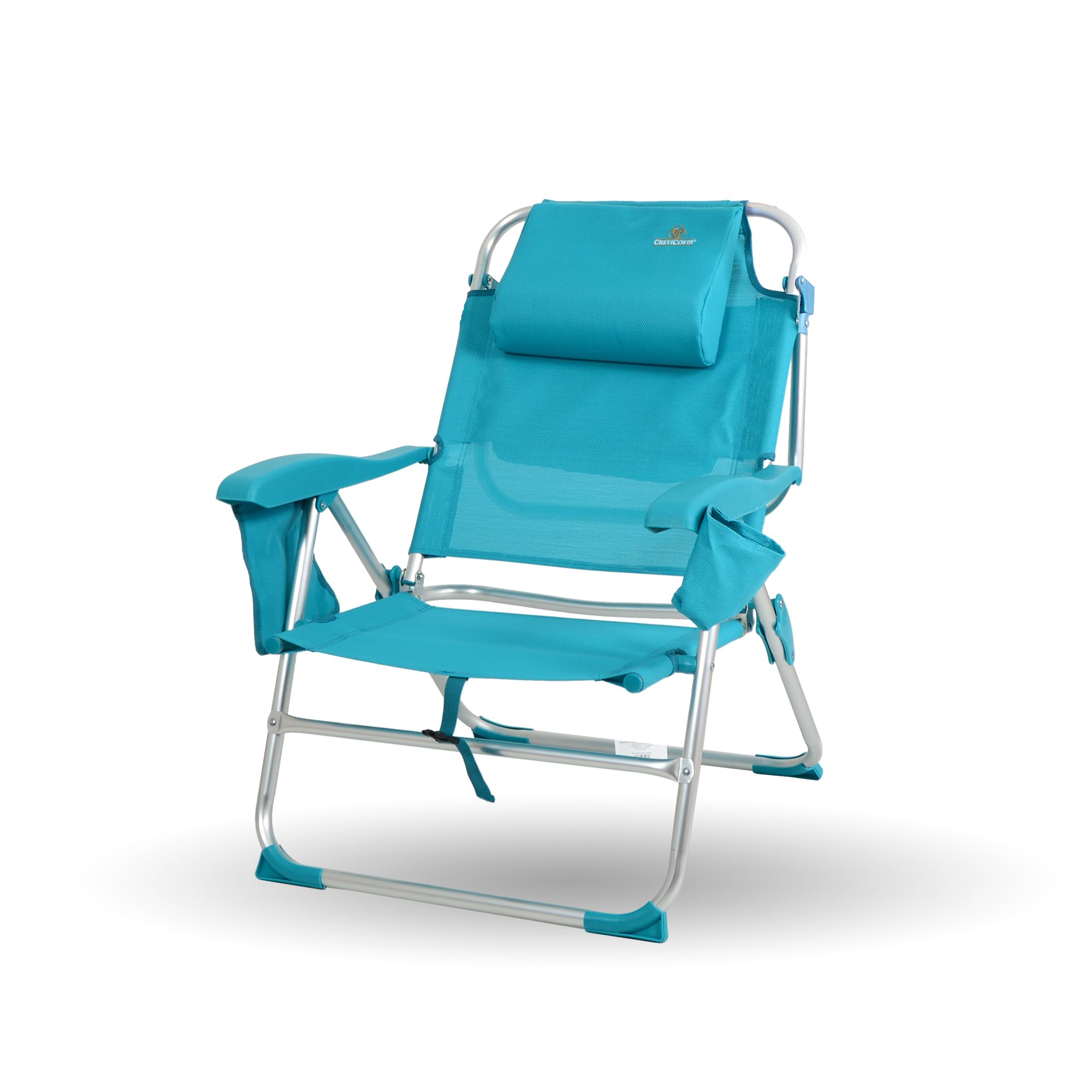 CREVICOSTA QUALITY MARK MARCAS DE CALIDAD - Nautilus 2108 - Silla de Playa Plegable con Nuevo cojín ergonómico y Nueva Nevera incorporada. 8 Posiciones (Turquesa)