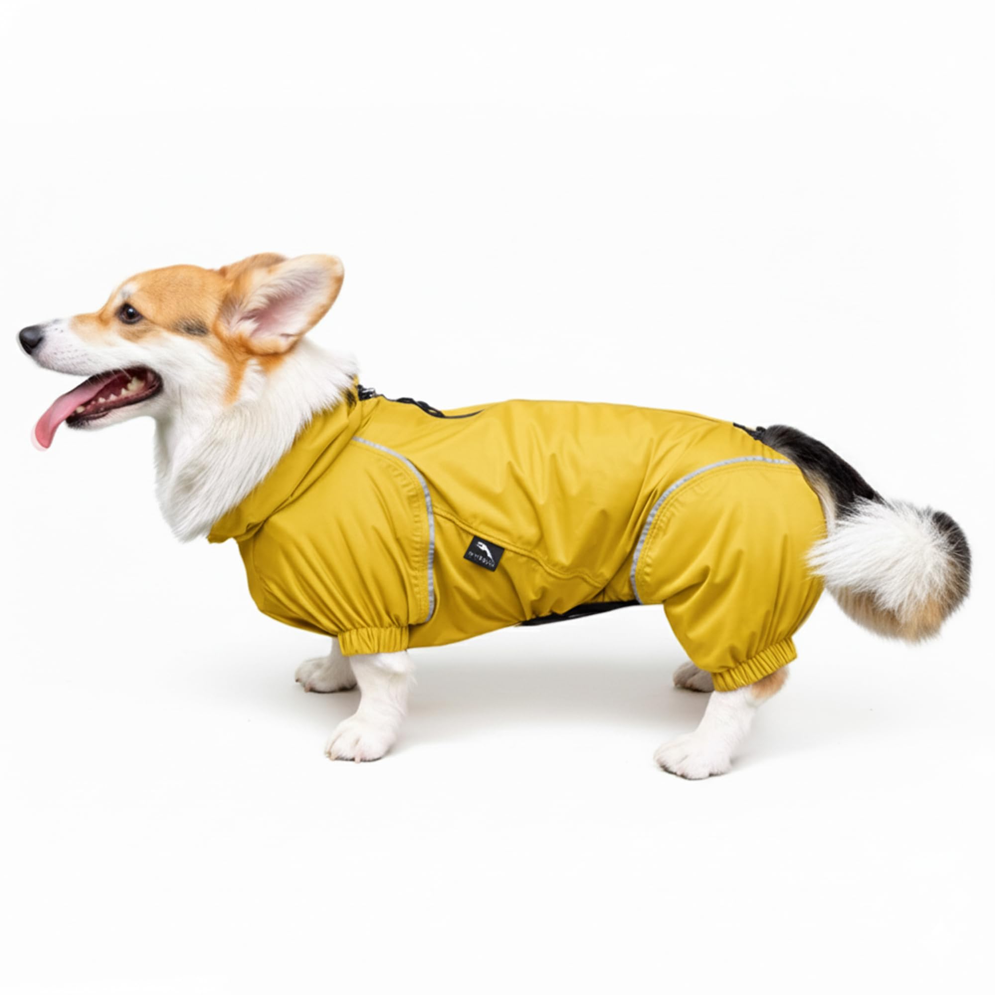 Manteau De Pluie Respirant pour Chien Corgi, Manteau avec Jambes, à Capuche, Passepoil Réfléchissant, Compactable - Aube dorée - S
