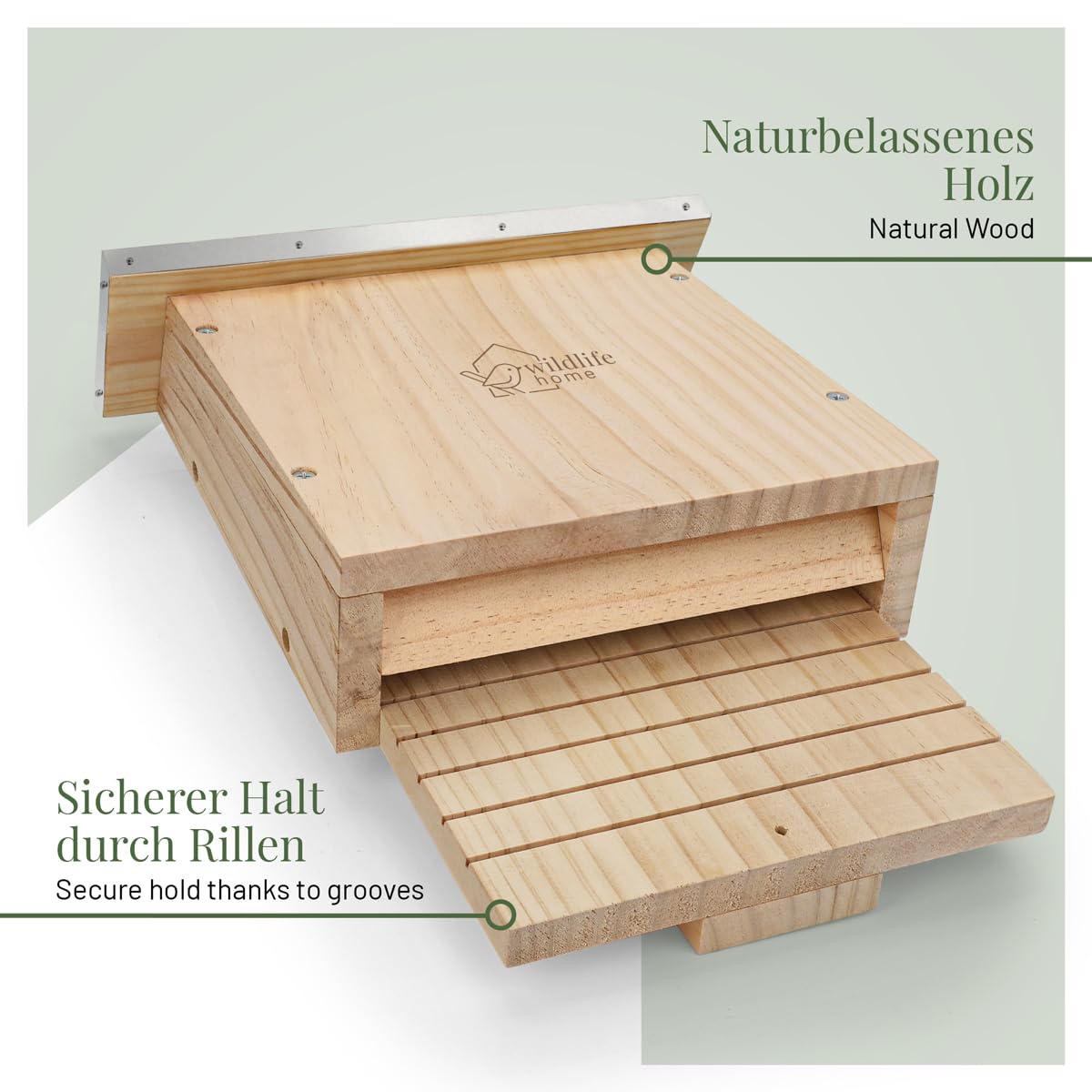 WILDLIFE HOME I Gran caja pesada para murciélagos según NABU – atornillada de madera maciza y 100% resistente a la intemperie, sin tratar, casa de murciélagos y nido, para verano e invierno
