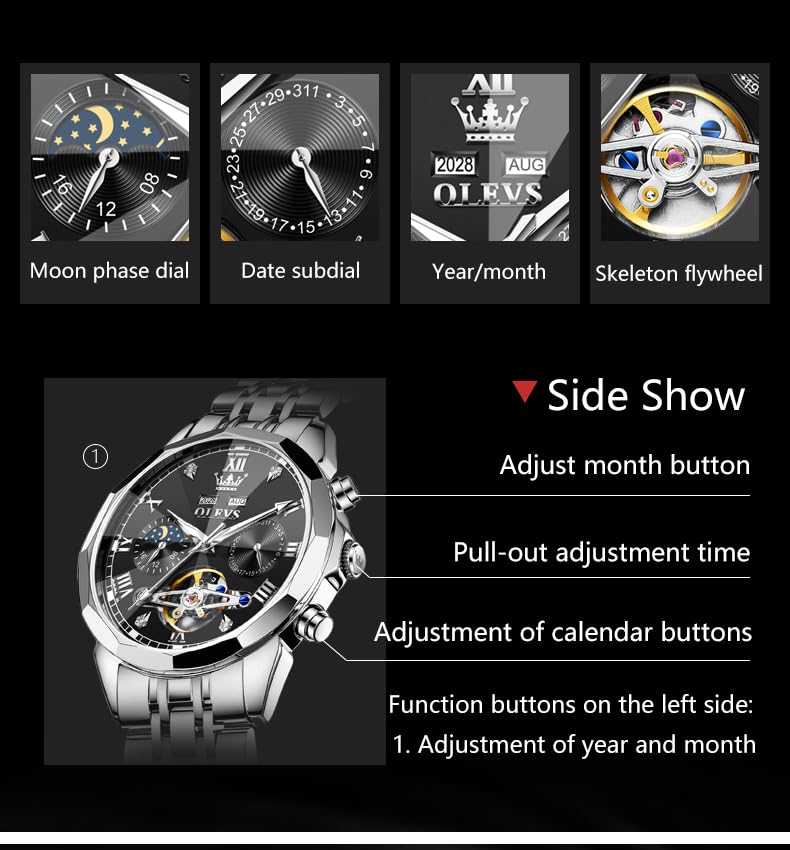 Image of OLEVS Watches for Men Automatic Self Winding Luxury Dress Big Face Wrist Watches