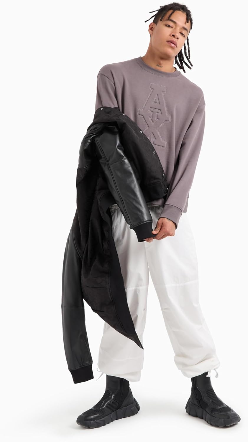 Armani Exchange Men's Ax Stacked Logo Cotton French Terry Crewneck Sweatshirt - Image 2