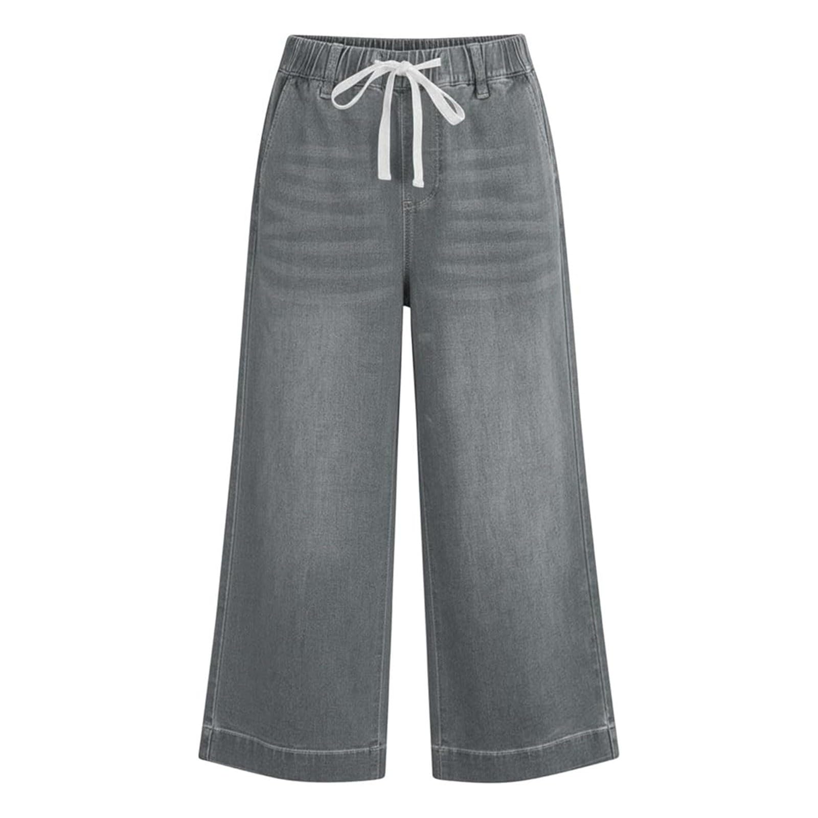 Pantalon, Capri D'Été Décontracté, Coupe Droite Et Ample, Taille Élastiquée, Style Denim Léger Et Confortable, Facile À Enfiler
