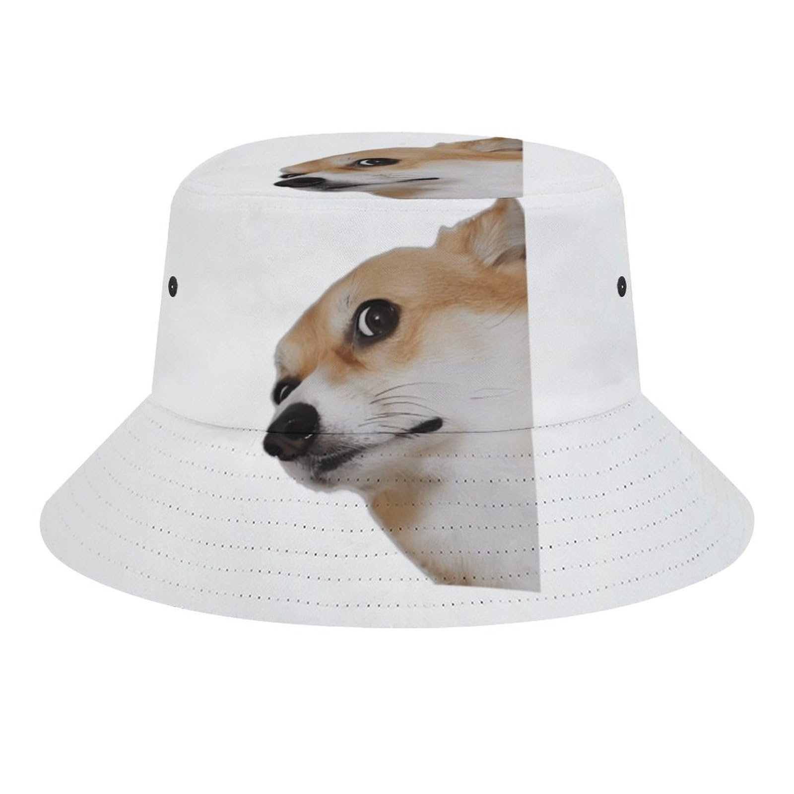 Fabretto Funny Corgi Face Bucket Hat for Women Men Packable Fisherman Hat Sun Cap Travel Outdoor Beach Caps