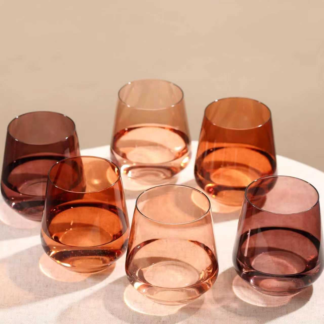 Venus farbige Weingläser ohne Stiel, 170 - 482 ml, mundgeblasen, kristallfarbene Gläser ohne Stiel, mehrfarbiges Weinglas für Weinliebhaber, Hochzeit, Geburtstag, Einweihungsgeschenk für Frauen
