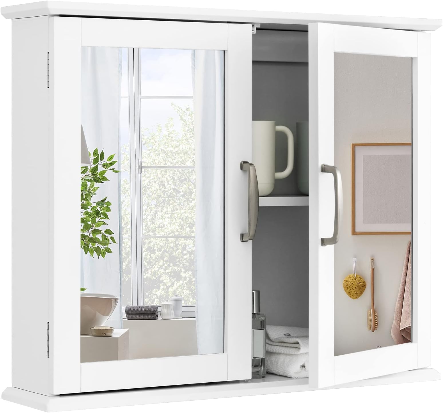 COSTWAY Armoire Murale avec Miroir, Armoire à Pharmacie avec Double