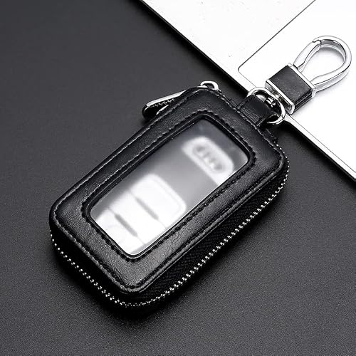 Key Fob Cover, Key Fob Case with Transparent Window and Button Closure, Zipper Car Keys Protector for Men Women, Universal Key Covers Car Accessories Black