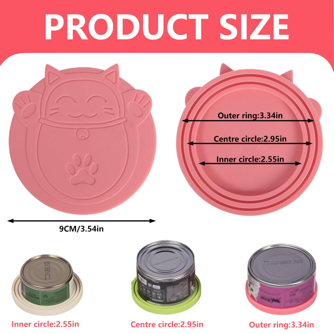 Coperchi 3-in-1 in silicone motivo Maneki-Neko – universali per scatolette gatti/cani, set da 2 (rosso, verde)