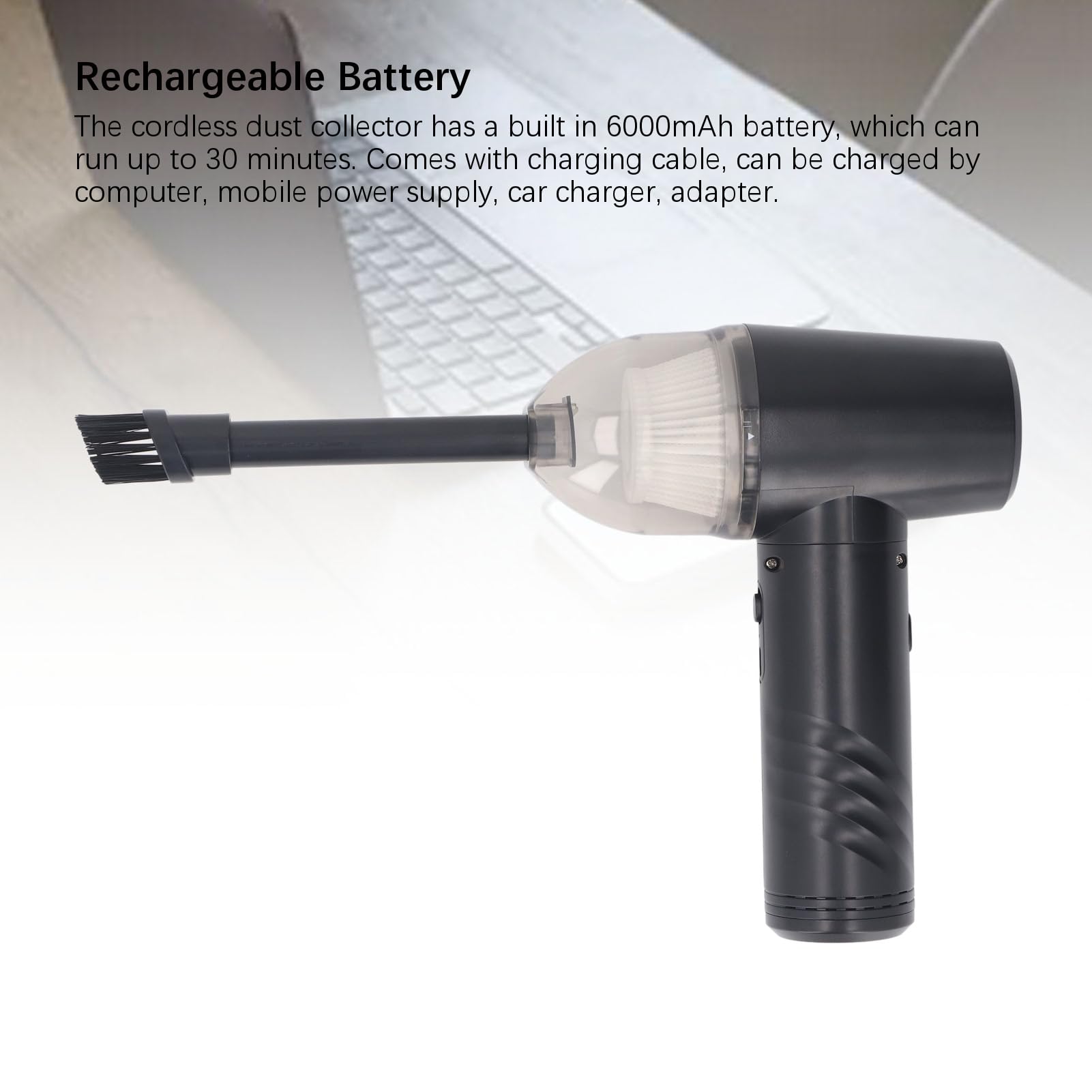 KUIDAMOS Aspirapolvere Potente Senza Fili Air Duster per la Pulizia della Tastiera, Auto, Ufficio, Casa, 3 modalità di velocità, Batteria da 6000 MAh