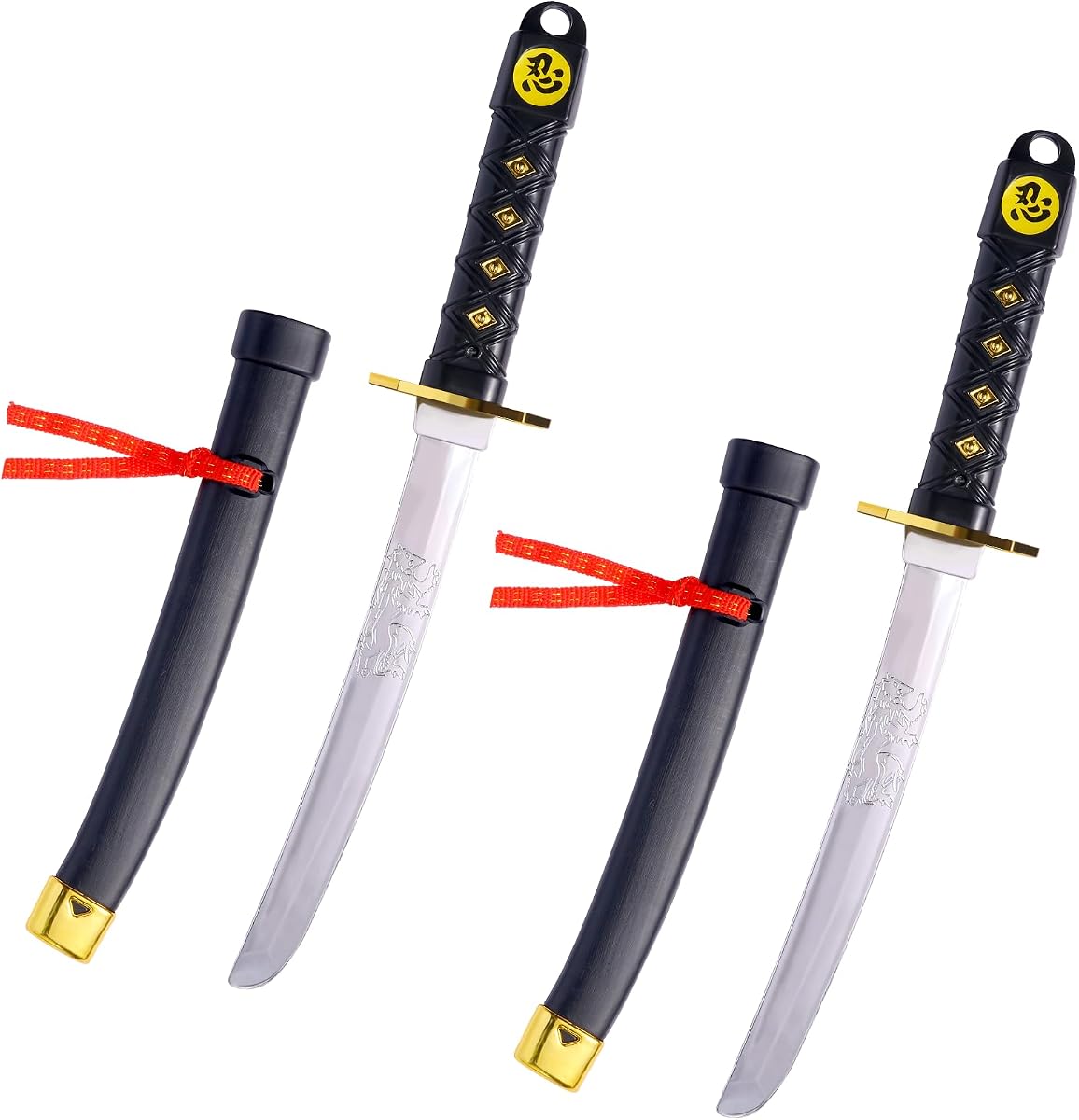 BSADIY 2 Pcs Plastic Samurai Ninja Swords for Kids with Sheath | Katana Swords Toy for Boys 3-8, Fake Play Sword Halloween Kids Ninja Costume Accessories, 16.5'' Length