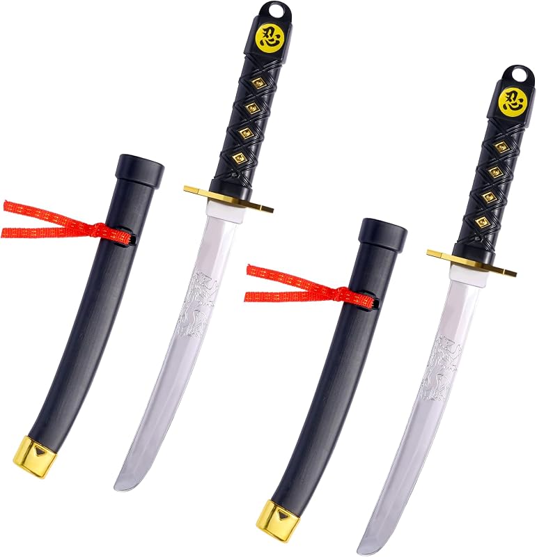 BSADIY 2 Pcs Plastic Samurai Ninja Swords for Kids with Sheath | Katana Swords Toy for Boys 3-8, Fake Play Sword Halloween Kids Ninja Costume Accessories, 16.5'' Length