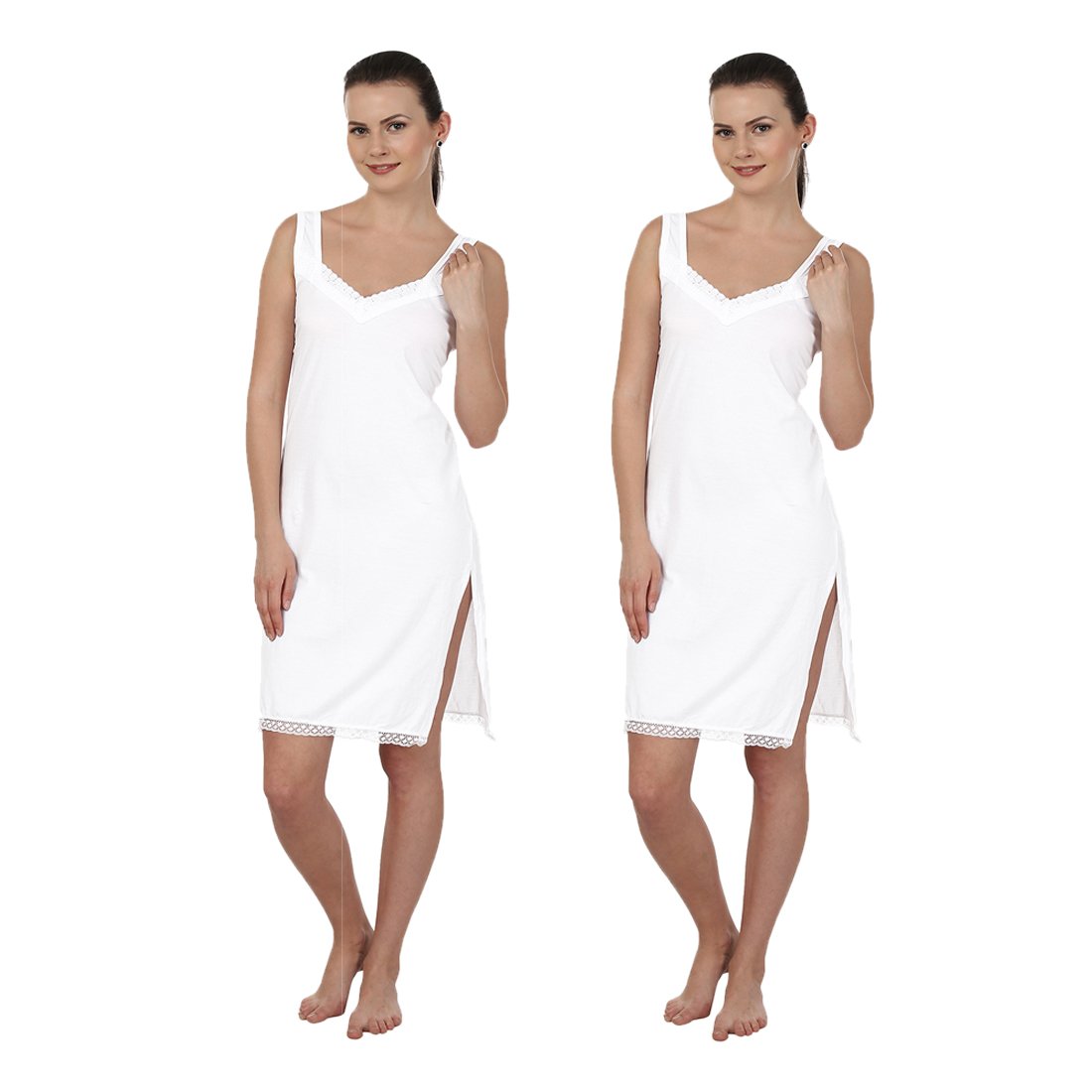 blazon Women's Cotton Long Camisole Fairy Full Slip Set of 2 (White)-picture-19