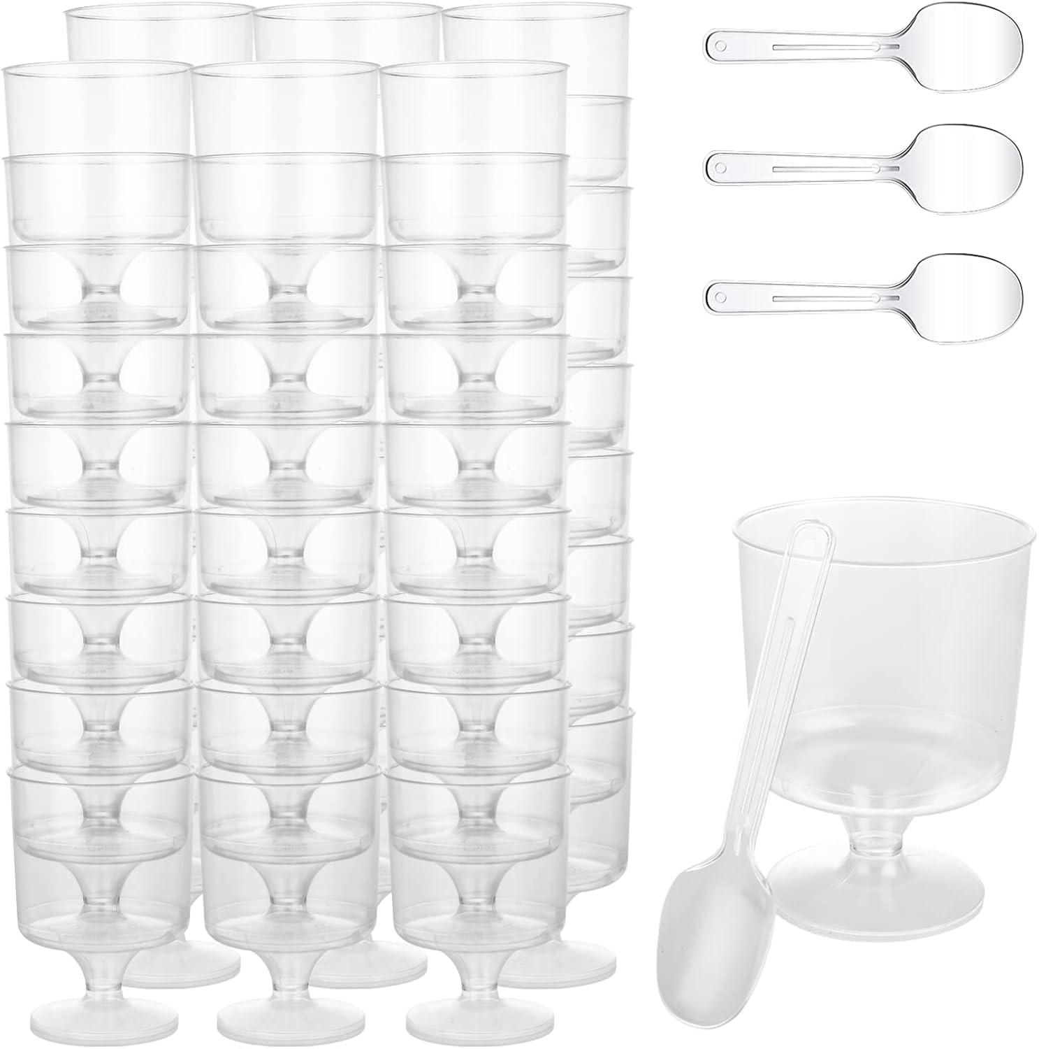 YOUNTHYE 100PCS Mini Dessert Cups with Spoons, 6oz Plastic Dessert Pots