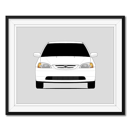 Honda Civic Coupe (2000-2005) 7th Generation Inspired Poster Print Wall Art Decor Handmade EX HX LX (EM EP ES EU) (Unframed)