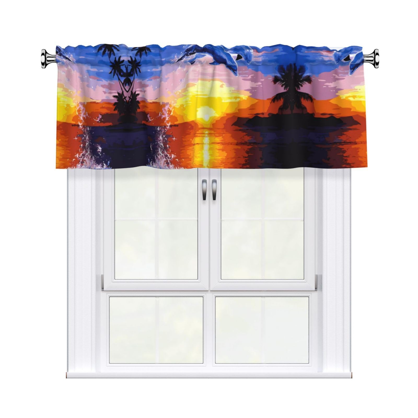 HJFCZH WHJSSF Elegant dolphin Prints 54x18in Curtain Valance - Peach Skin Polyester Kitchen Cover with Light Filtering Floral & 3" Rod Pocket