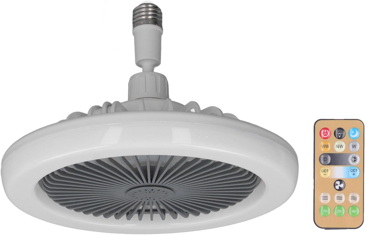 Ceiling Fan with Light and Remote Control, Stepless Dimming 3 Wind Speed Adjustable E27 Light Socket Fan, Socket Fan Light for Kitchen, Bedroom, Store Room, Garage