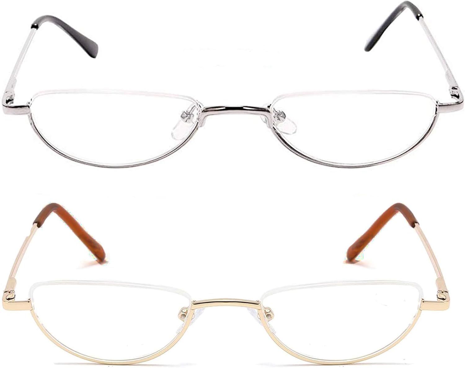 MMOWW 2 Pack Half Moon Reading Glasses for Men Women Slim Metal Half Frame Readers Semi Rimless Eyewear with Spring Hinge (Gold+Silver - Image 3