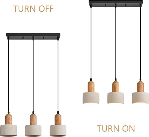 Miniatura 7 de Lámparas colgantes modernas de cemento blanco, lámparas de techo de madera para cocina, isla, dormitorio, comedor, sala de estar, bar (3 luces)