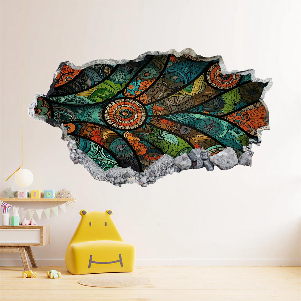 3D Wandaufkleber, Geometrie Durchbruch Wandtattoos Deko Wand Selbstklebend Retro-Federn, Wand Aufkleber Wanddurchbruch Wandsticker für Zuhause, Badezimmer, Schlafzimmer, Wohnzimmer