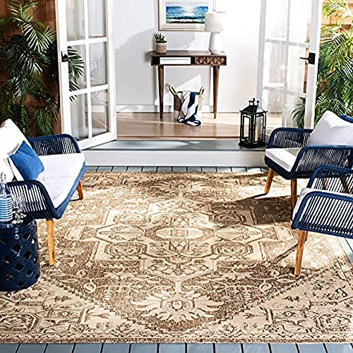 SAFAVIEH Medaillon Teppich für Drinnen & Draussen - Beachhouse Collection, Kurzer Flor, Creme und Beige, 201 X 201 cm SAFAVIEH Medaillon Teppich für Drinnen & Draussen - Beachhouse Collection, Kurzer Flor, Creme und Beige, 201 X 201 cm