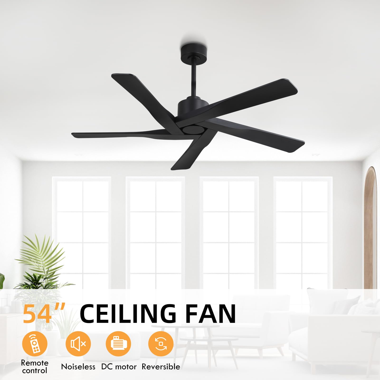 WINGBO 54 ABS DC Ceiling Fan No Light 5 Blade ABS Plastic Ceiling Fan with Remote 6-Speed Reversible — view 7