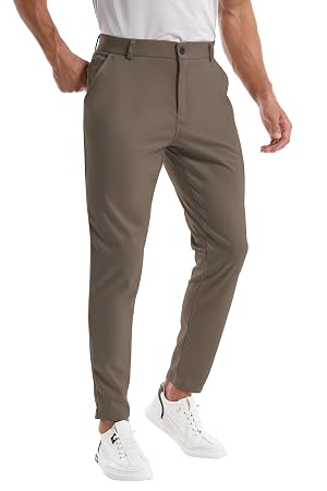 CANGHPGIN Mens Stretch Dress Pants Slim Fit Flat Front Slacks Tapered Casual Pants