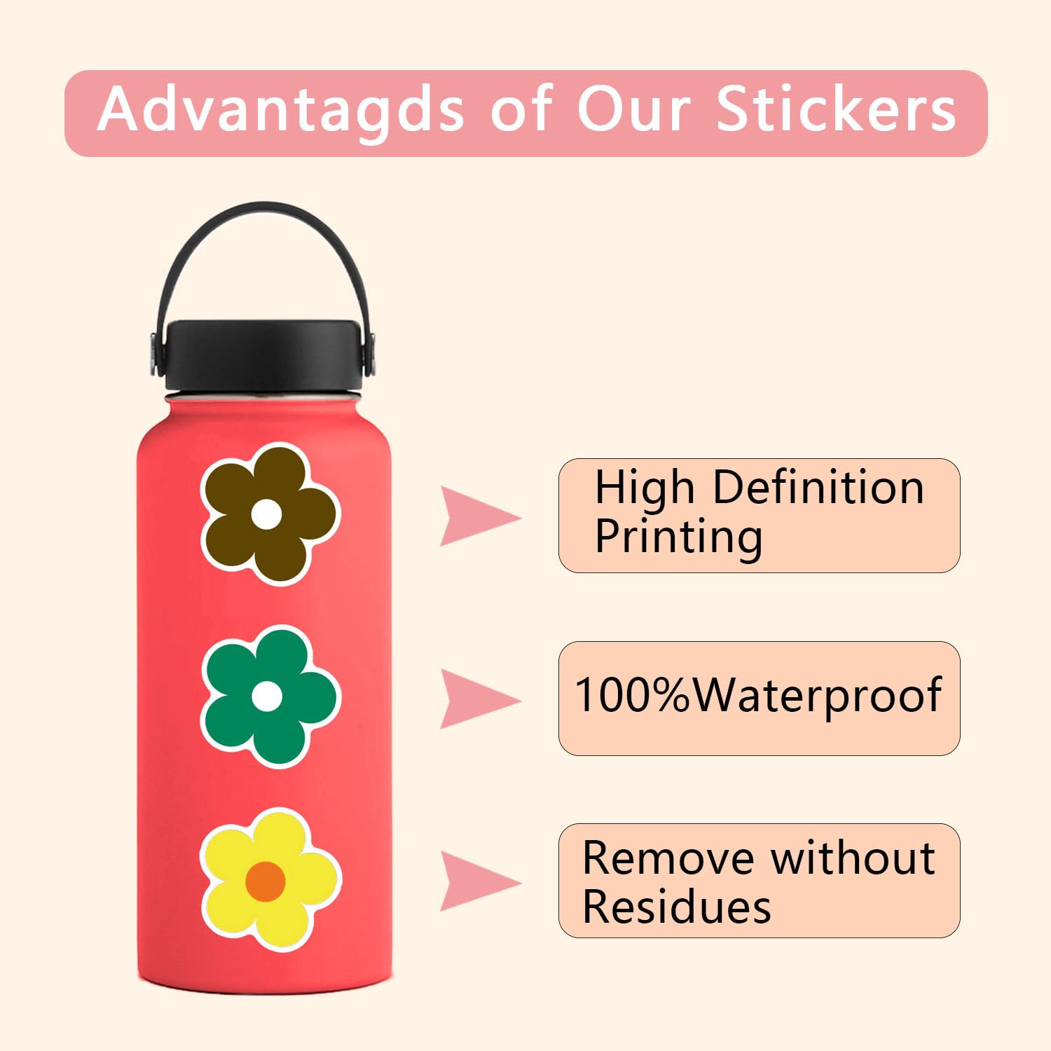 60PCS Cartoon Mini Flower Graffiti Waterproof Stickers for Kids Teens Adults Boys Girls,Natural Botanical Flower Decals Decoration Laptops Journal Water Bottle Luggage Bike Helmet Computer Skateboard - Image 4