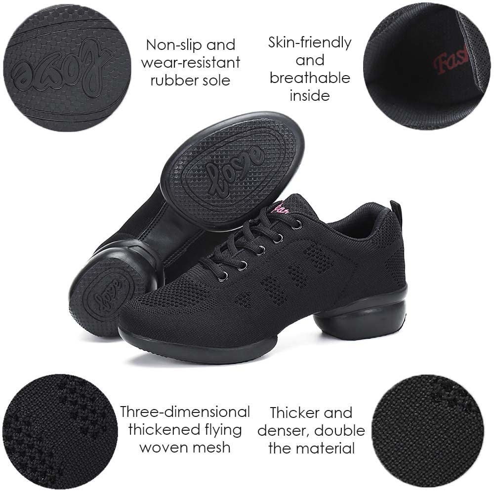 Scarpe da ginnastica da donna, da danza, jazz, con lacci, leggere, traspiranti, con plateau